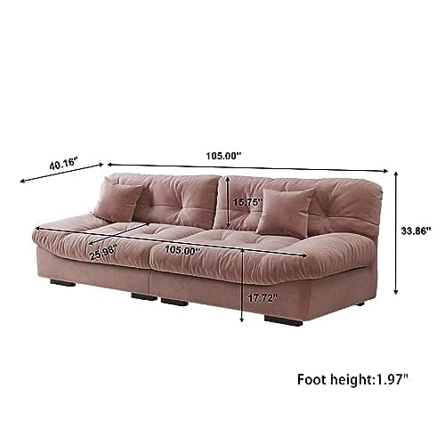 Modern 105" Scrub Velvet LoveSofa with 2 Pillows, Deep Seat Couch, Pink