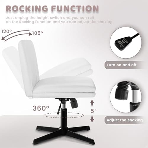 Lemberi PU Leather Armless Office Chair, Criss Cross Legs, Swivel, 120° Rocking, Mid Back, Small Space