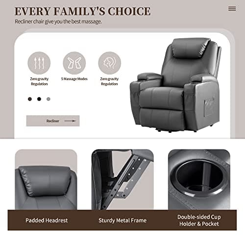 JUMMICO Power Lift Massage Recliner Chair for Elderly (Gray)