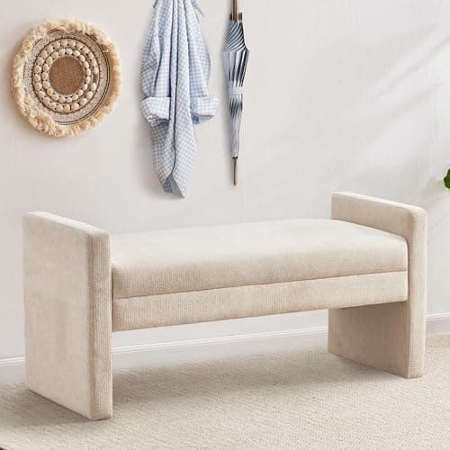 Khaki Upholstered Solid Wood Bench for Bed & Living Room