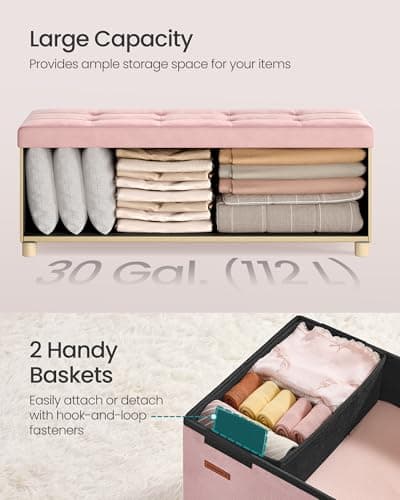 SONGMICS Folding Storage Chest with Foot Rest, 30 Gal., Jelly Pink