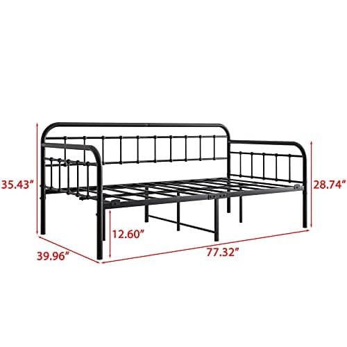 JURMERRY Black Metal Daybed Frame with Steel Slats Twin Size Furniture
