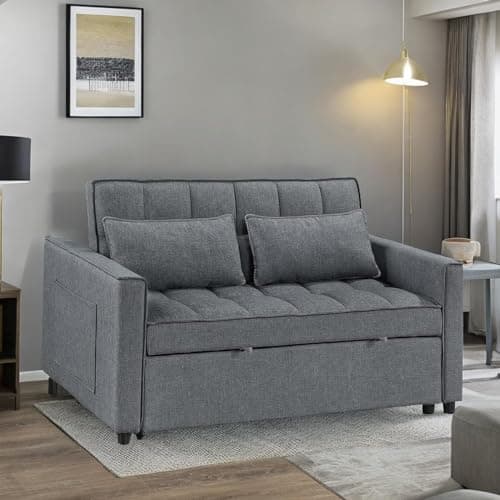 2-in-1 Convertible Loveseat Sofa Bed with Storage Grey