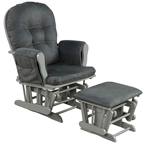 Costzon Brown Wood Glider Rocker with Storage & Padded Arms
