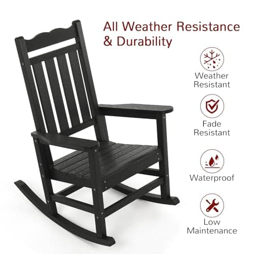 Stoog All-Weather Patio Rocking Chair, Black, 400 lbs Capacity