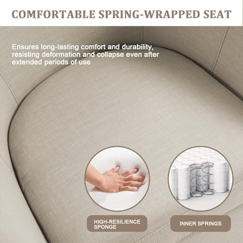 Flax Brown UIXE 360° Swivel Barrel Chair Set (2)fabric Living Room, Bedroom