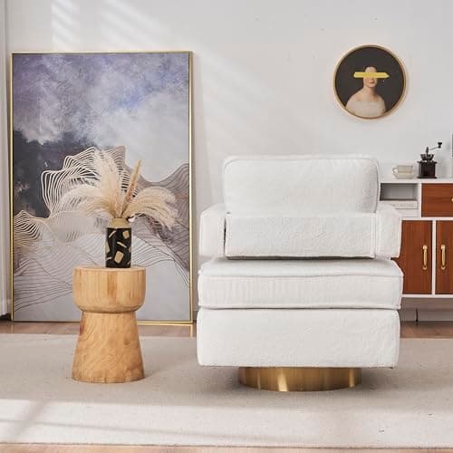 White Teddy Fabric 360 Swivel Barrel Chair, Living Room/Nursery/Office
