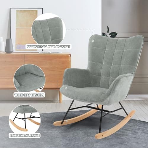 LSSPAID Grey Upholstered Glider Rocking Chair for Living Room & Nursery