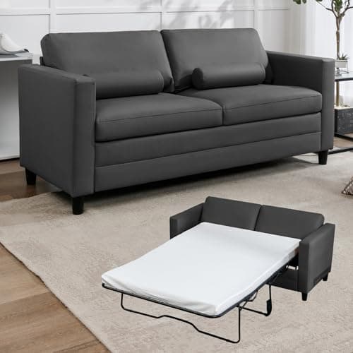Mjkone Full Size Faux Leather Pull Out Sofa Bed, Grey