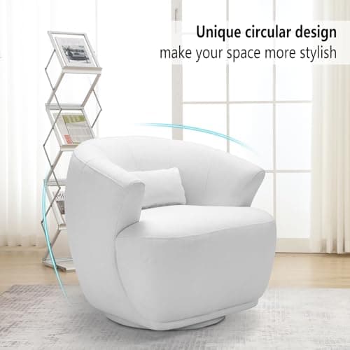 Modern Swivel Boucle Chair, White Fabric Accent Chair for Living Room, Bedroom