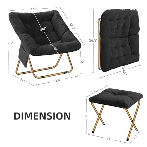 Black X-Large Soft Faux Fur Lounge Chair for Living & Bedroom