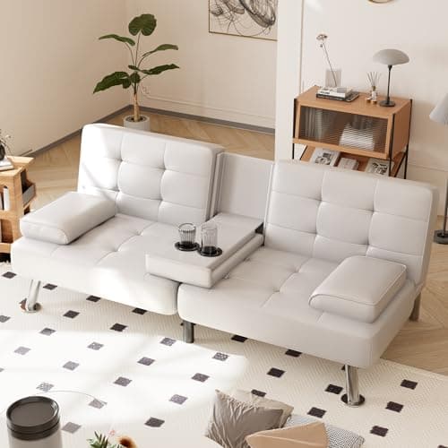 Shahoo Faux Leather Convertible Futon Sofa Bed for Living Room, Brown