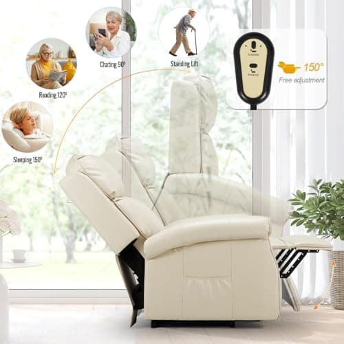 Esright Cream White Electric Power Lift Recliner Chair for Elderly with Side Pocket & Remote Control