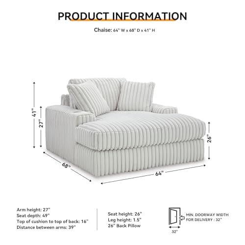 Signature Design by Ashley Stupendous White Oversized Chaise with Cup Holders and USB Ports