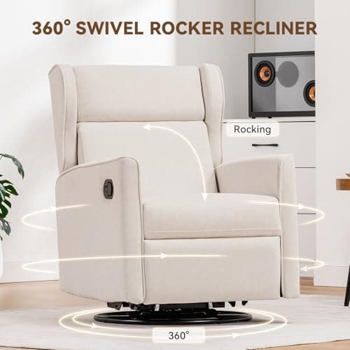 COMHOMA Cream White Swivel Reclining Rocker Chair for Living Room