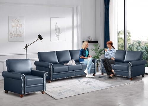 3 Piece Faux Leather Sofa Set with Storage, Navy Blue