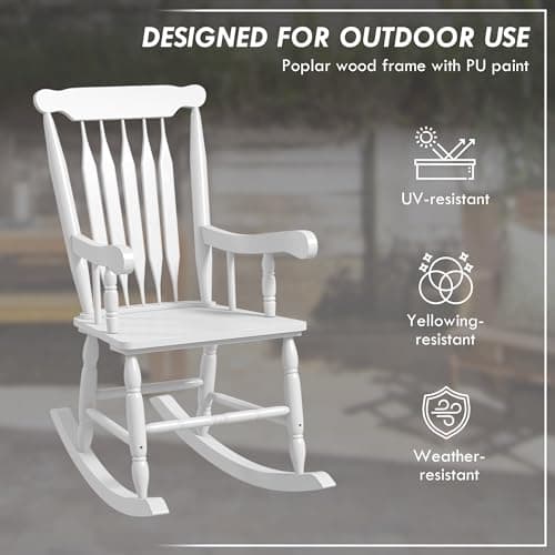 Outsunny White Outdoor Wood Rocking Chair, 350 lbs. Patio Essential