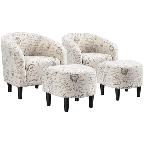 Yaheetech Furry Accent Barrel Chairs Set of 2 - Soft Padded Armrests, Ivory