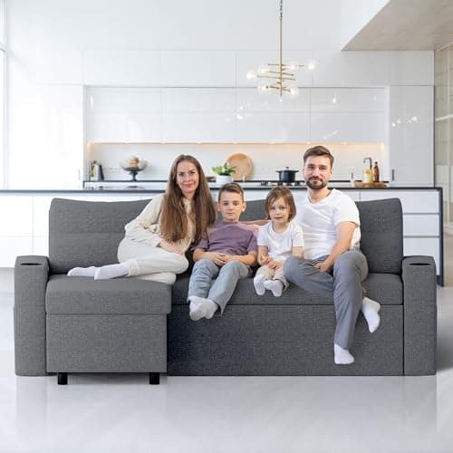 Pamapic Dark Gray L-Shaped Sleeper Sofa with Storage & Ergonomic Cushions