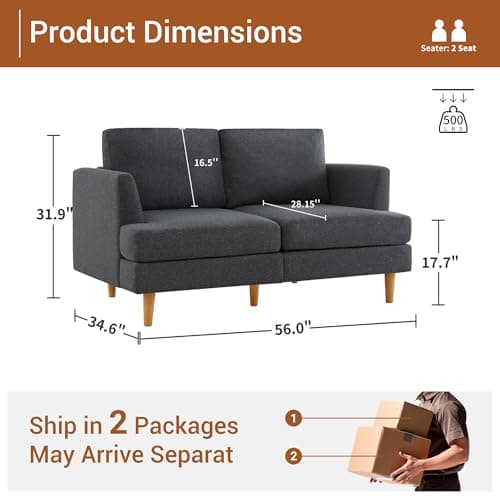 Dark Grey Mid Century Modern Loveseat Sofa for Small Spaces
