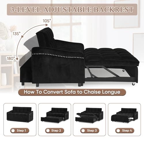 3 in 1 Convertible Sleeper Sofa Bed with USB Charging Ports