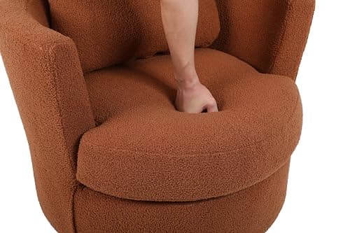 Kangmusi Brown Swivel Barrel Chair, Comfortable Living Room Accent Chair with Gold Base
