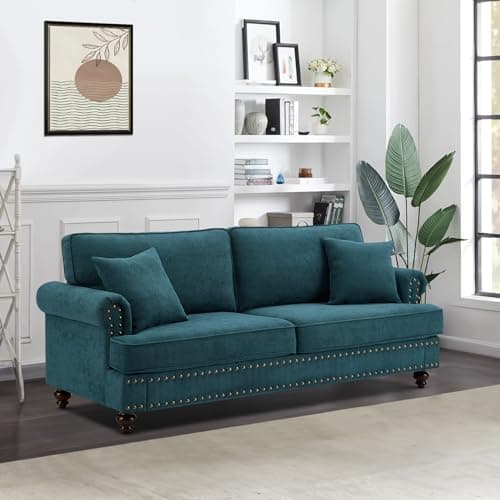 78 Comfy 3 Seater Sofa Couch Chenille Fabric Upholstered Mid Century Modern Sofa Living Room Furniture Sets Green