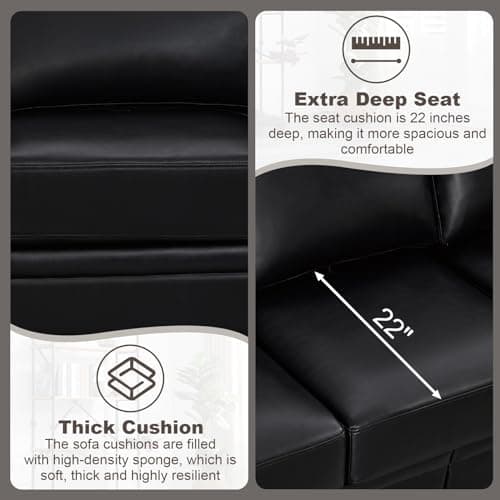 JEEOHEY Modern Faux Leather Sofa with Storage and Rolled Arm