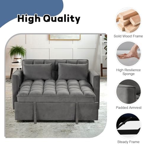 Modern Gray Convertible Sofa Bed with Multi-Functional Sleeper Couch, Pull Out Bed, and Chaise Lounge