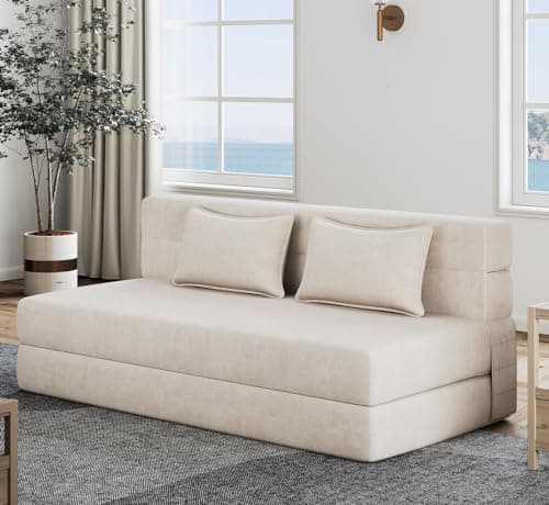 Folding Sofa Bed Queen for Travel and Guests, Off White