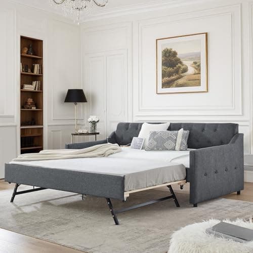 JEEOHEY Dark Grey Twin Day Bed with Pop Up Trundle & USB Port