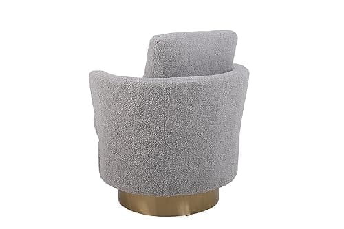 Gold Stainless Steel Base 360 Degree Swivel Chair, Teddy Grey Fabric (Living Room, Bedroom)