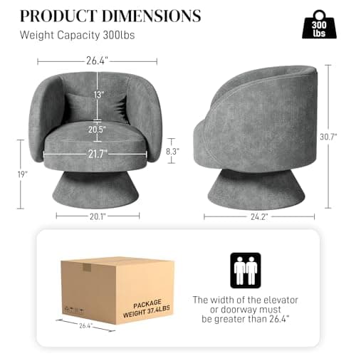 Set of 2 Swivel Barrel Chairs, Upholstered Cuddle Accent Sofa Chairs for Living Room