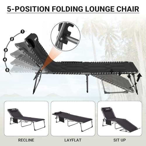 KingCamp Oversize Padded Folding Chaise Lounge Chair for Outdoor Use