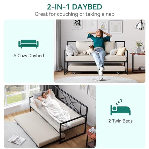 YITAHOME Twin Daybed with Pull Out Trundle - Black