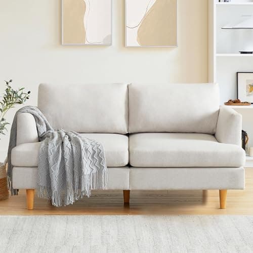 Beige Mid Century Love Seat Couch for Small Spaces