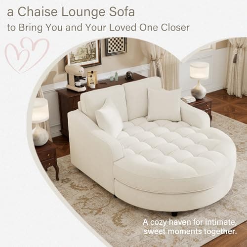Modern Elegant Tufted Oversized Chaise Lounge Sofa Bed, Cream Beige, Extra Wide Seat