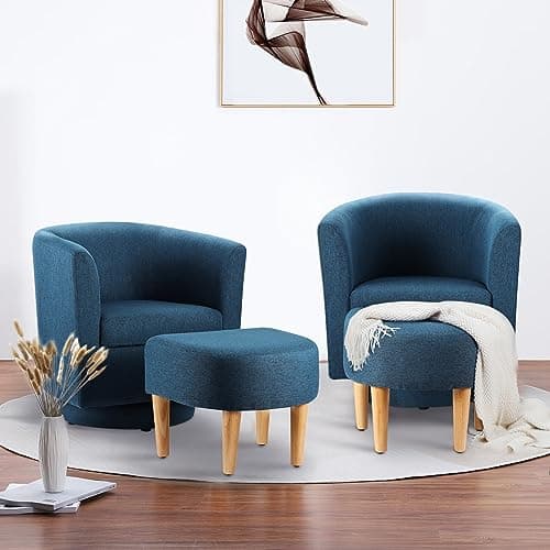 Beige Swivel Accent Chair with Ottoman for Comfortable Living & Reading Rooms