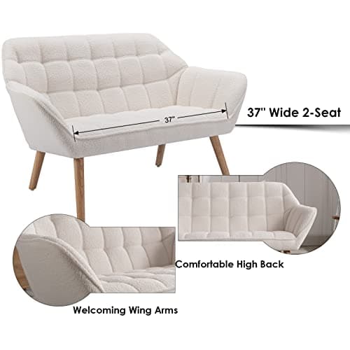 Guyou White Sherpa Wingback Loveseat for Small Spaces