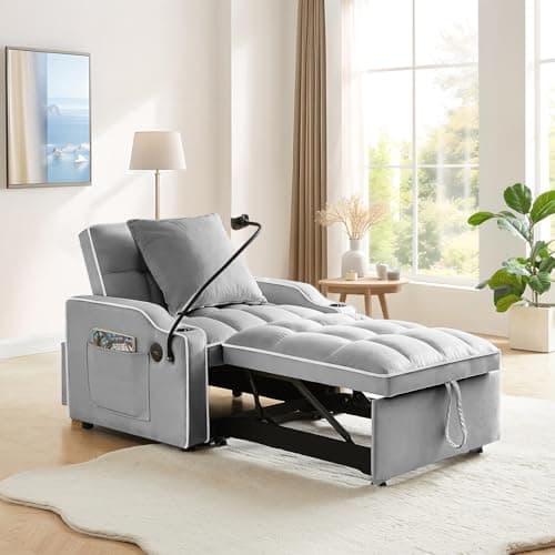 3-in-1 Convertible Sleeper Chair Bed for Small Spaces (Grey)
