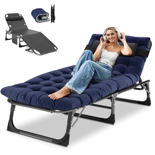 DoCred Heavy Duty Adjustable 5-Position Chaise Lounge Chair for Outdoor Sunbathing Beach Pool Lawn Camping