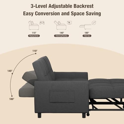 Aiho 58" Loveseat Couch Bed with Separate Ottoman & Adjustable Backrest, Dark Gray