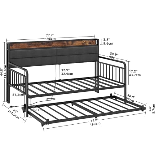 LIKIMIO Sturdy Metal Twin Daybed with Charging Station, Black