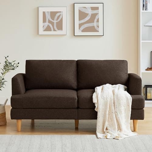 Beige Mid Century Love Seat Couch for Small Spaces