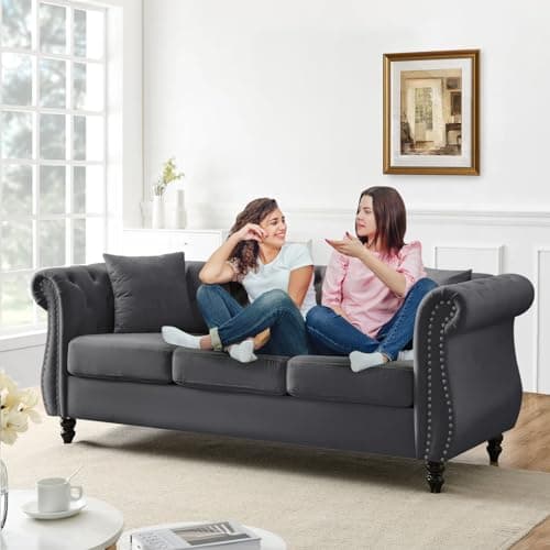 Chesterfield Sofa Couch, 80 Button Tufted Velvet Couch