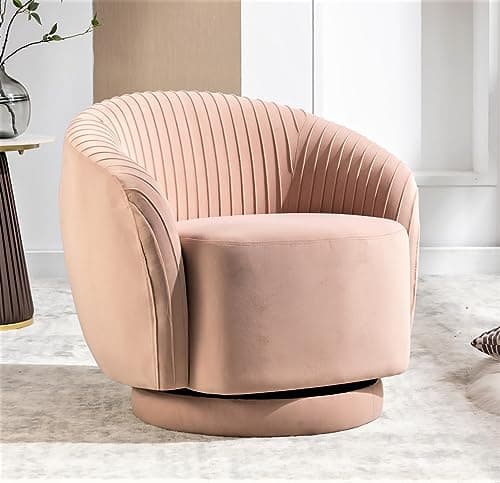 Elegant Ivory Barrel Swivel Chair with Velvet Upholstery and Smooth 360° Rotation