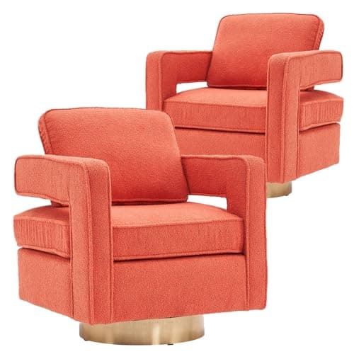 ODUWA Modern Round Boucle Swivel Chair Set of 2, Black Base, Living Room Nursery Comfortable