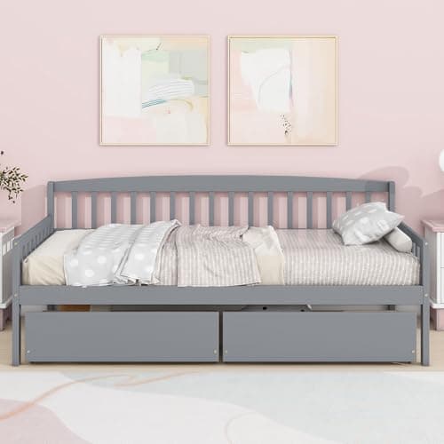 Twin Size Daybed Frame with Storage Drawers, White Wood Bed