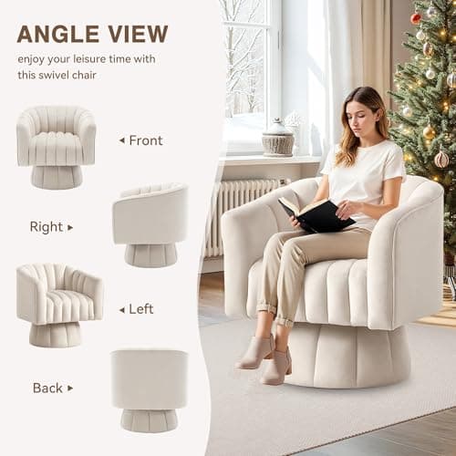 Beige Velvet Mid-Century 360° Swivel Armchair for Living Room