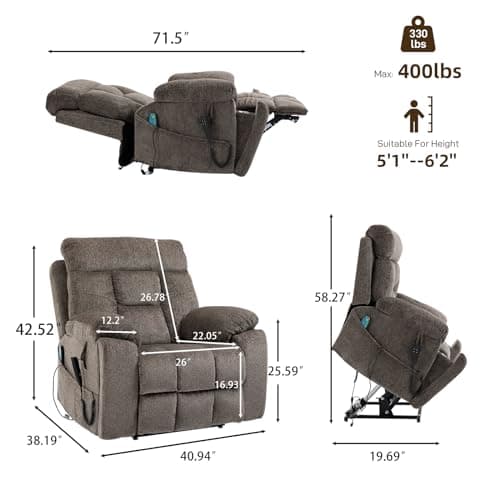 Power Lift Recliner Chair with Massage and Heat for Elderly, Oversized Boy Lazy Electric Recliner - Dark Grey